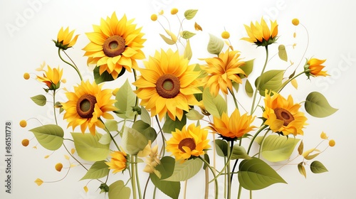 Vibrant yellow sunflowers in full bloom against a white background.
