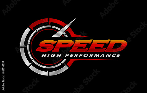 speedometer logo sticker design vector illustration isolated on black background