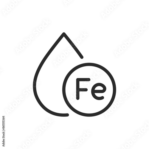 Blood iron test, linear style icon. Blood drop and Fe symbol. Editable stroke width