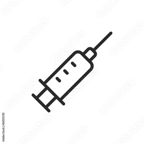 Syringe, linear style icon. Represents medical injection. Editable stroke width