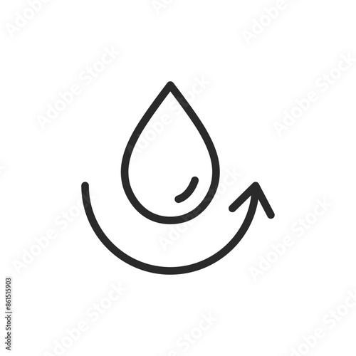 Water-repellent effect, linear style icon. Droplet and arrow pointing backward. water resistance. Editable stroke width