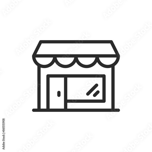 Shop, linear style icon. Store with door, window, and awning. Editable stroke width.
