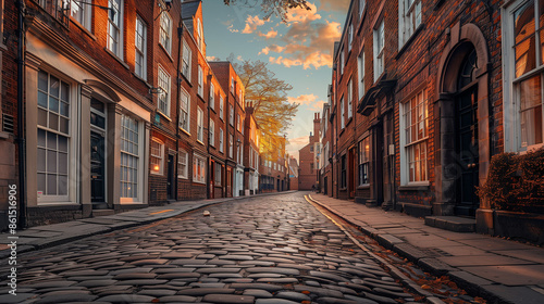 The light of the rising sun reflects off the cobblestone streets, and the iconic architecture reveals a peaceful and fascinating scenery. #861516906