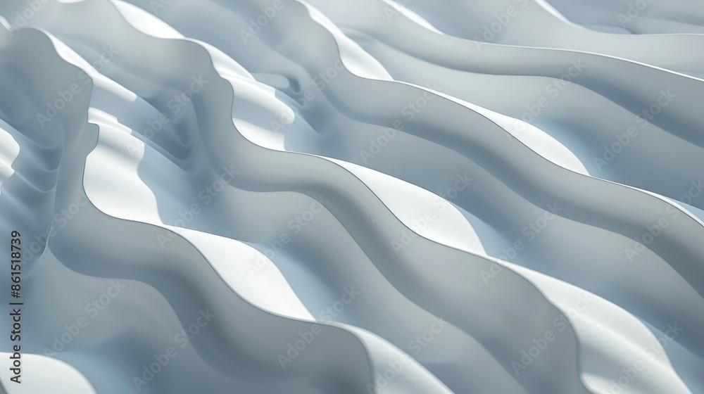 Obraz premium Clean white wave patterns merge effortlessly with a pristine background, illustrating simplicity and sophistication