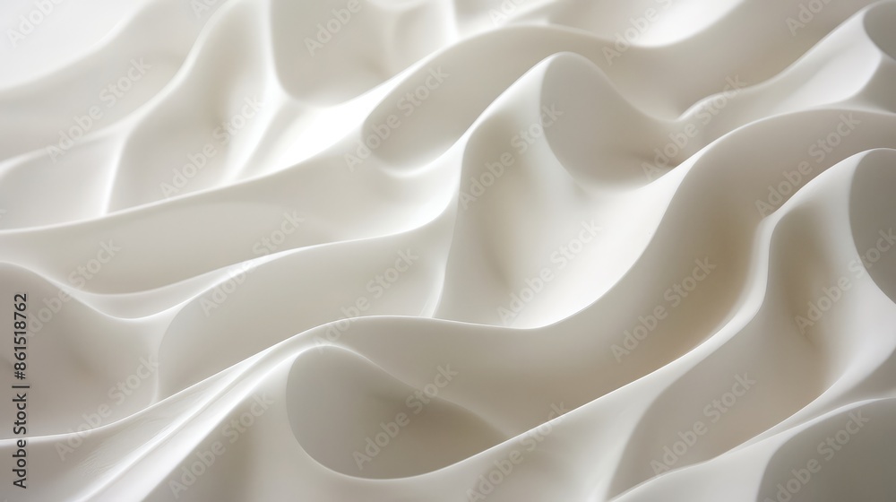 Clean white wave patterns merge effortlessly with a pristine background, illustrating simplicity and sophistication Clean white wave patterns merge effortlessly with a pristine background, illustrating simplicity and sophistication