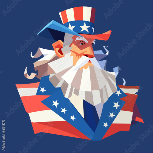 Iconic of USA Uncle Sam in navy blue background. Vector illustration.