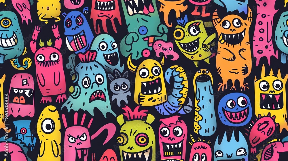 Collection of colorful monsters