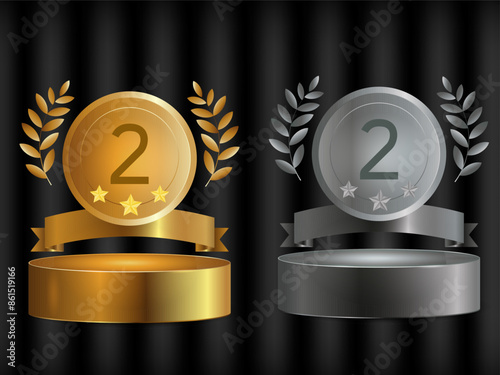 award gold and silver medal for 2nd place on the podium