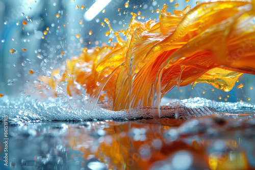 Abstract close up of water and yellow liquid splashes