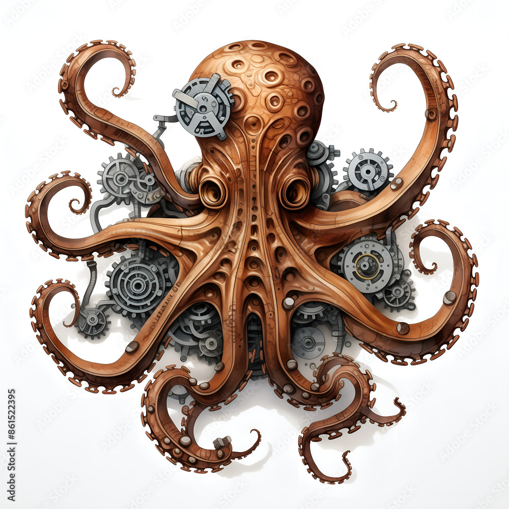 Steampunk Octopus with Mechanical Gears