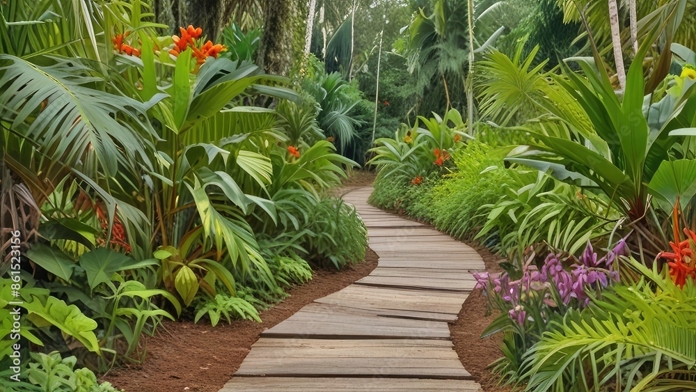 path in tropical garden path in tropical garden
