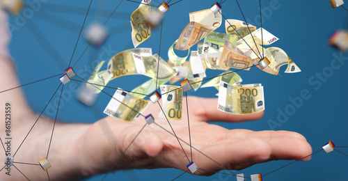 Foto bill euro banknote in hand rain
