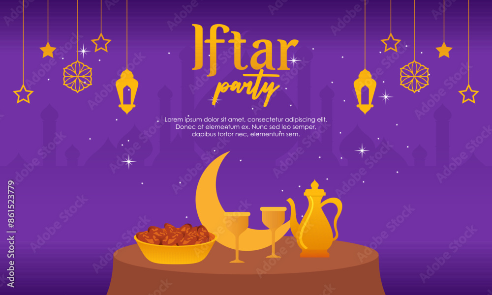 Naklejka premium Iftar party celebration concept flyer vector illustration
