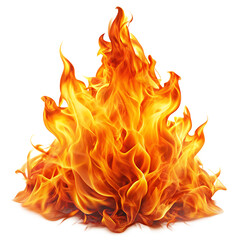 Bright and dynamic fire flames isolated on white background PNG, AI GENERATED