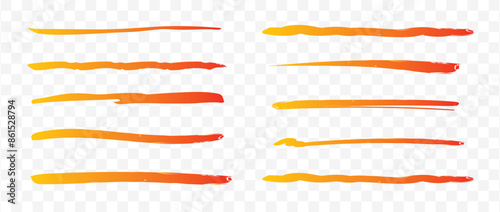 ペンで描いたオレンジ色のアンダーラインブラシセット