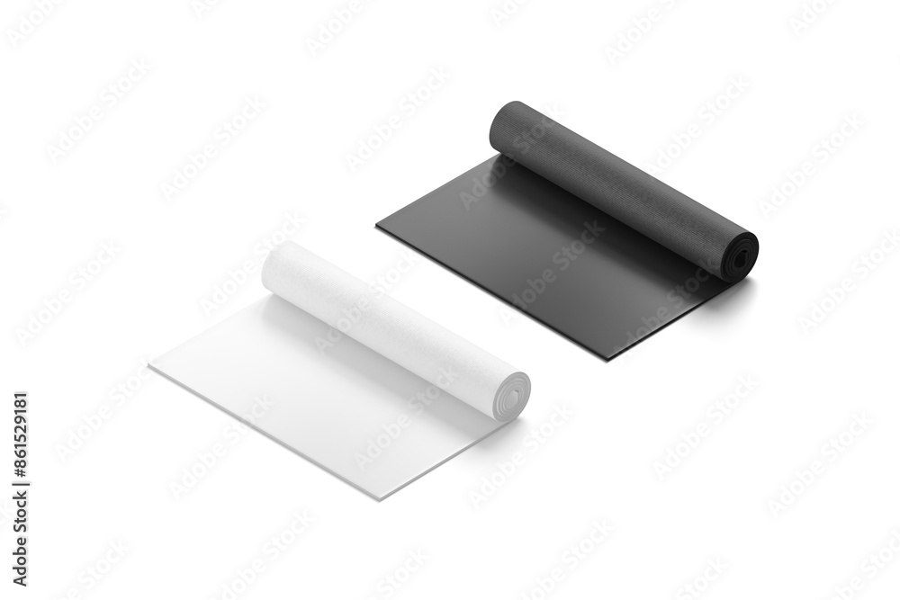 Blank black and white rolled yoga mat mockup, side view Blank black and white rolled yoga mat mockup, side view