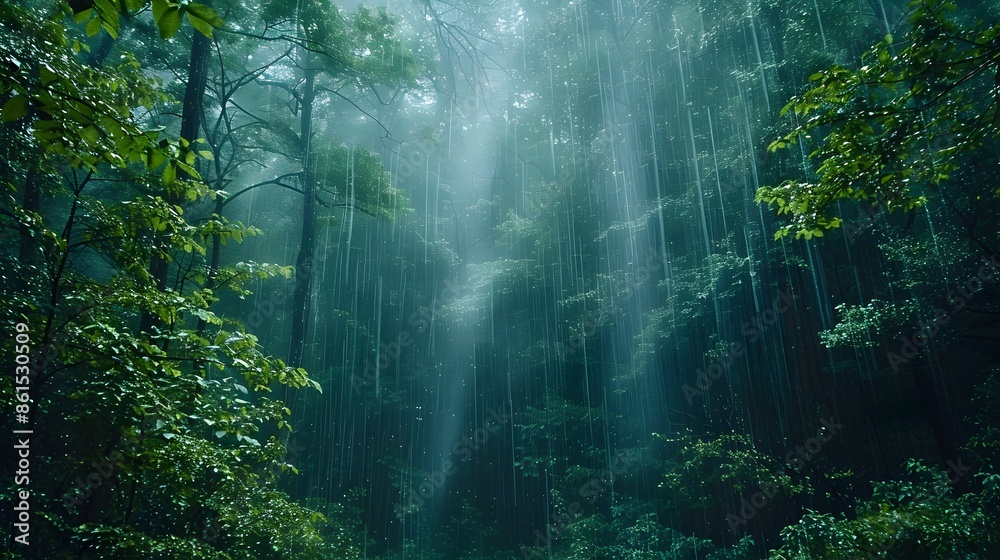 Fototapeta premium Misty Rainforest Landscape with Serene Atmospheric Ambiance