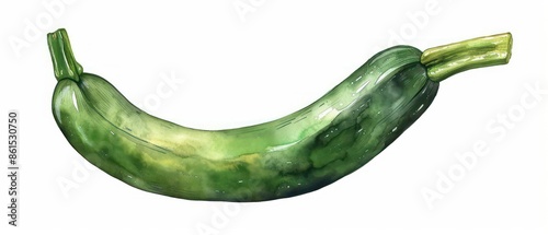 Watercolor artwork of a cute zucchini on a white background, perfect for adding text photo