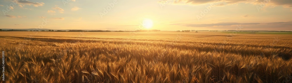Golden wheat field at sunrise with a beautiful sky, depicting the beauty of nature and agricultural landscapes. Golden wheat field at sunrise with a beautiful sky, depicting the beauty of nature and agricultural landscapes.