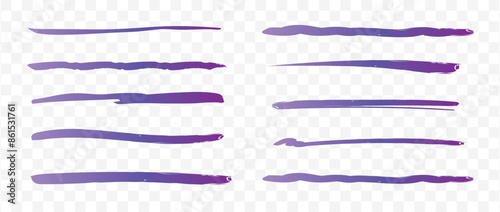 ペンで描いた紫色のアンダーラインブラシセット