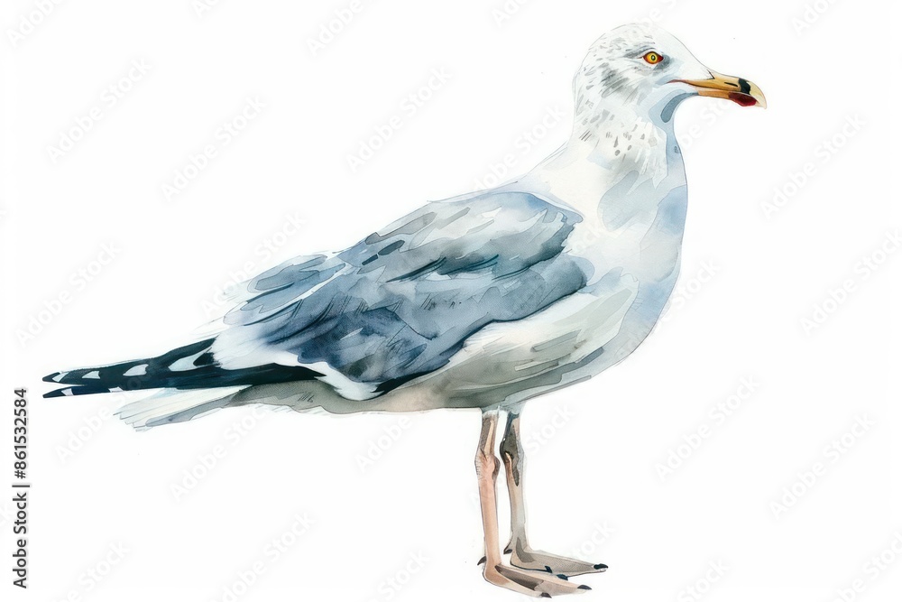 Watercolor illustration of a cute seagull on a white background, perfect for copy Watercolor illustration of a cute seagull on a white background, perfect for copy