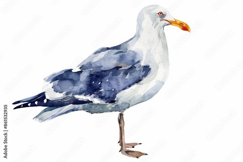 Watercolor illustration of a cute seagull on a white background, perfect for copy Watercolor illustration of a cute seagull on a white background, perfect for copy