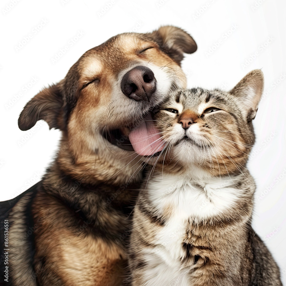 Happy dog and cat isolated on white background Happy dog and cat isolated on white background