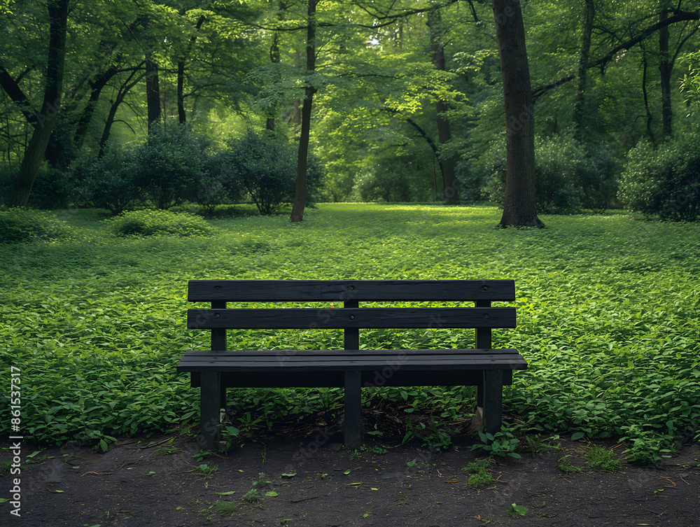 Scene of a solitary bench in a large empty park Scene of a solitary bench in a large empty park