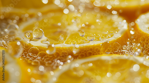 Refreshing Elegance: Close-Up of Fresh Lemon Slices with Water Drops