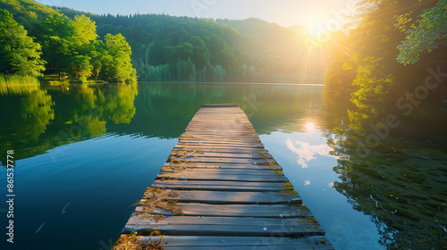 Peaceful Moments: Wooden Pier and Stunning Lake Reflections