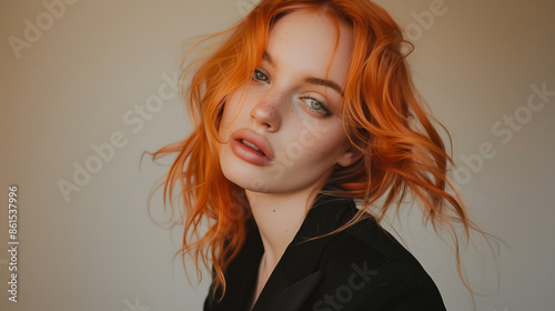 Timeless Beauty: Orange Locks and Black Blazer Chic