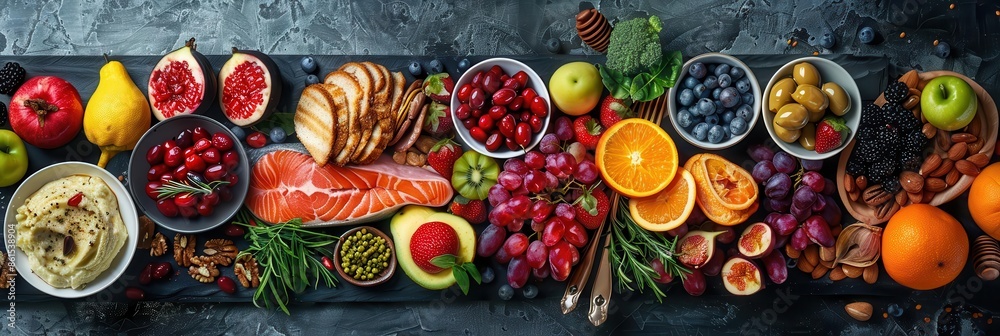 The assortment of healthy foods in the image inspires a sense of balance and mindful eating, encouraging viewers to make wholesome choices that fuel The assortment of healthy foods in the image inspires a sense of balance and mindful eating, encouraging viewers to make wholesome choices that fuel