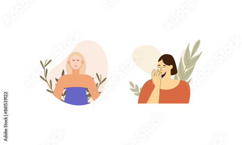 Women enjoy skin care routine at home illustration
