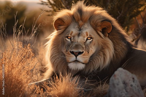Lion in natural environment ultra-realistic photograph