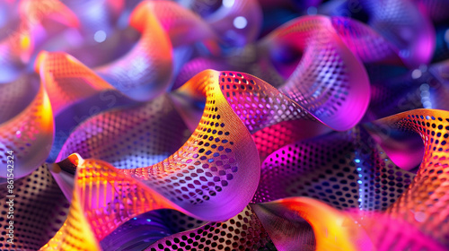 Woven pattern of neon colors against a blank surface background.