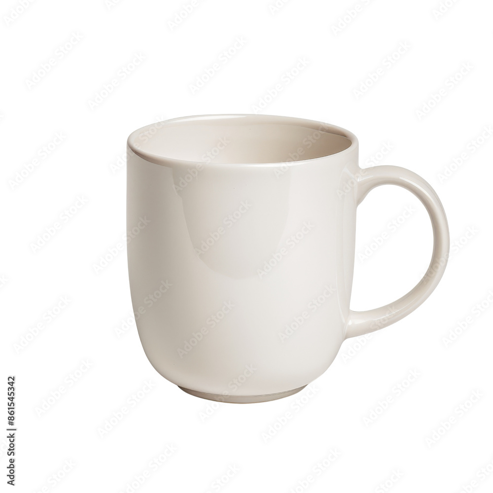 Cream ceramic mug with handle on transparent background clipart for beverages Cream ceramic mug with handle on transparent background clipart for beverages