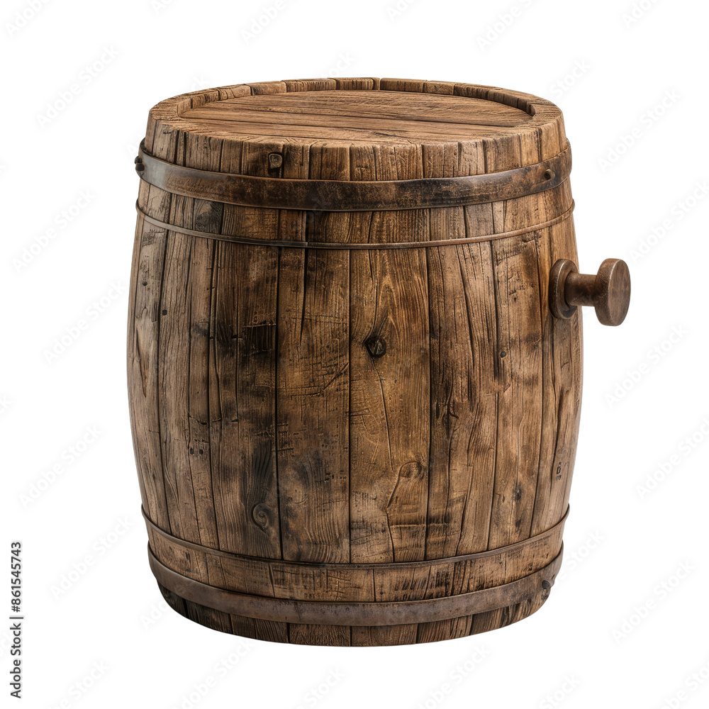 Obraz premium Antique wooden cask on transparent background clipart for storage