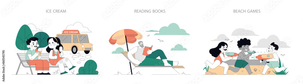 Naklejka premium Summer Activities. Flat Vector Illustration