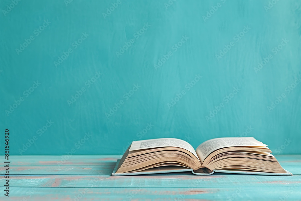 Open Book with Flipping Pages Isolated on Blue Background: Concept of Knowledge, Education, Literature, and Learning Resources Open Book with Flipping Pages Isolated on Blue Background: Concept of Knowledge, Education, Literature, and Learning Resources