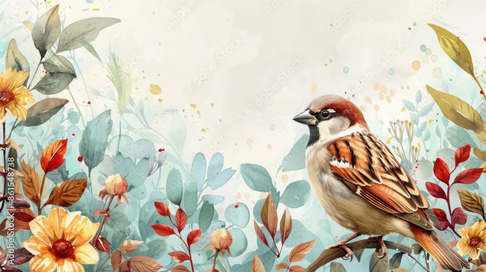 Fototapeta premium background with flowers background with birds abstract background