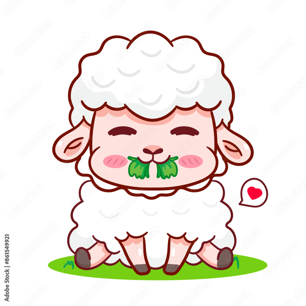 Cute Sheep Eating Grass Cartoon Character. Adorable and Kawaii Animal Vector Illustration. Isolated White Background. Icon Mascot Concept Design. Cute Sheep Eating Grass Cartoon Character. Adorable and Kawaii Animal Vector Illustration. Isolated White Background. Icon Mascot Concept Design.