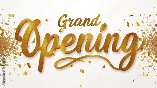 Grand Opening in gold calligraphy on a white background