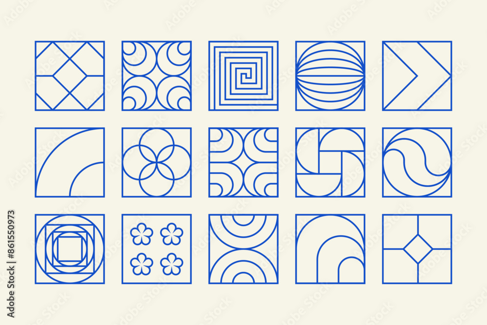 set of linear vector shapes inspired by mid-century modern and art deco aesthetic