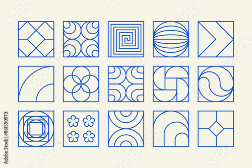 set of linear vector shapes inspired by mid-century modern and art deco aesthetic