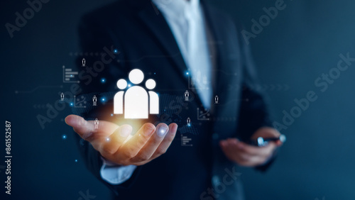 Fototapeta Naklejka Na Ścianę i Meble -  Customer Relationship Management, global structure customer network technology, social media, digital marketing online, Data exchanges development, customer service.