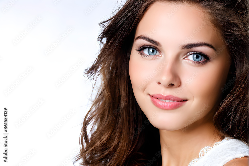 Obraz premium Portrait of young beautiful cute cheerful girl smiling looking at camera over white background.