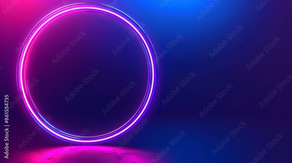 Abstract background with a neon glowing ring on a blue gradient, empty space for text or design Abstract background with a neon glowing ring on a blue gradient, empty space for text or design