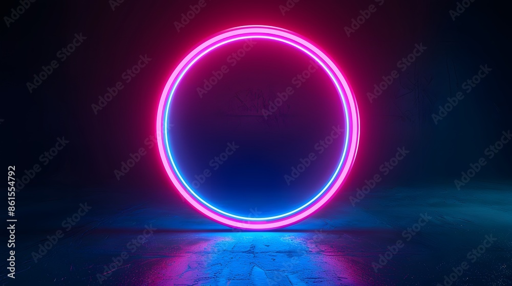 Abstract background with a neon glowing ring on a blue gradient, empty space for text or design Abstract background with a neon glowing ring on a blue gradient, empty space for text or design