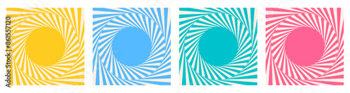 Abstract op art background vector set. Summer design template with Illusion of whirl movement in a circle frame.
