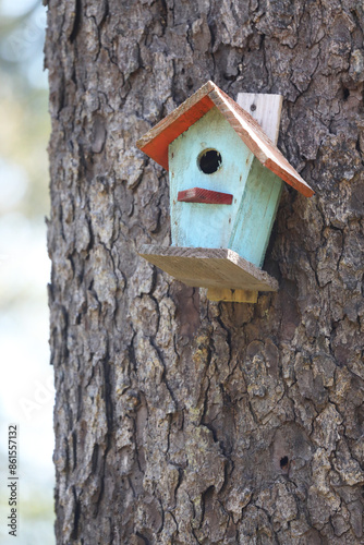 Colorful wooden birdhouses